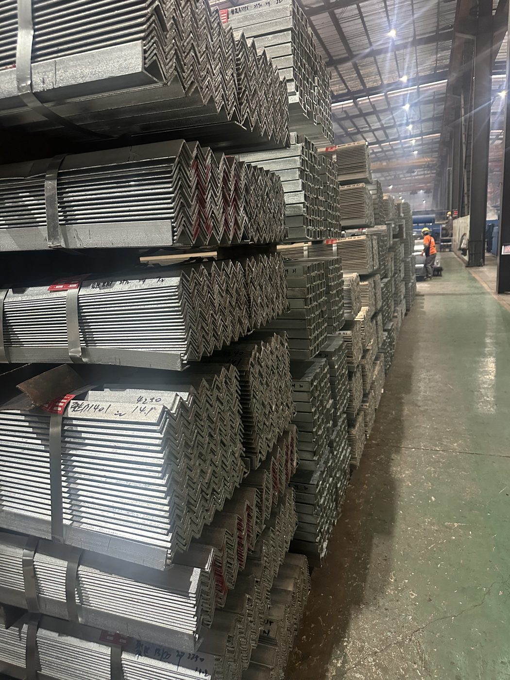 Steel flat bars in warehouse